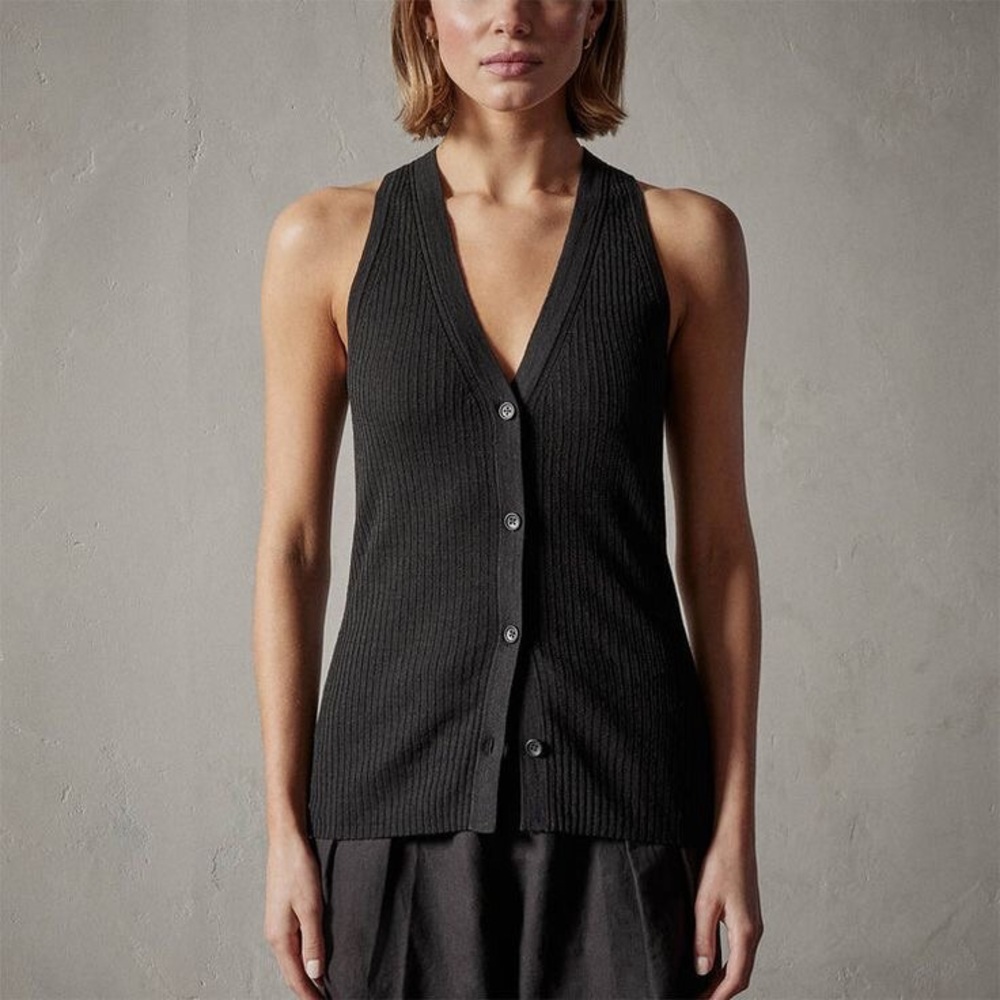 ⭐️NEW⭐️ James Perse Black Ribbed Button Down Sleeveless Vest Cardigan Top